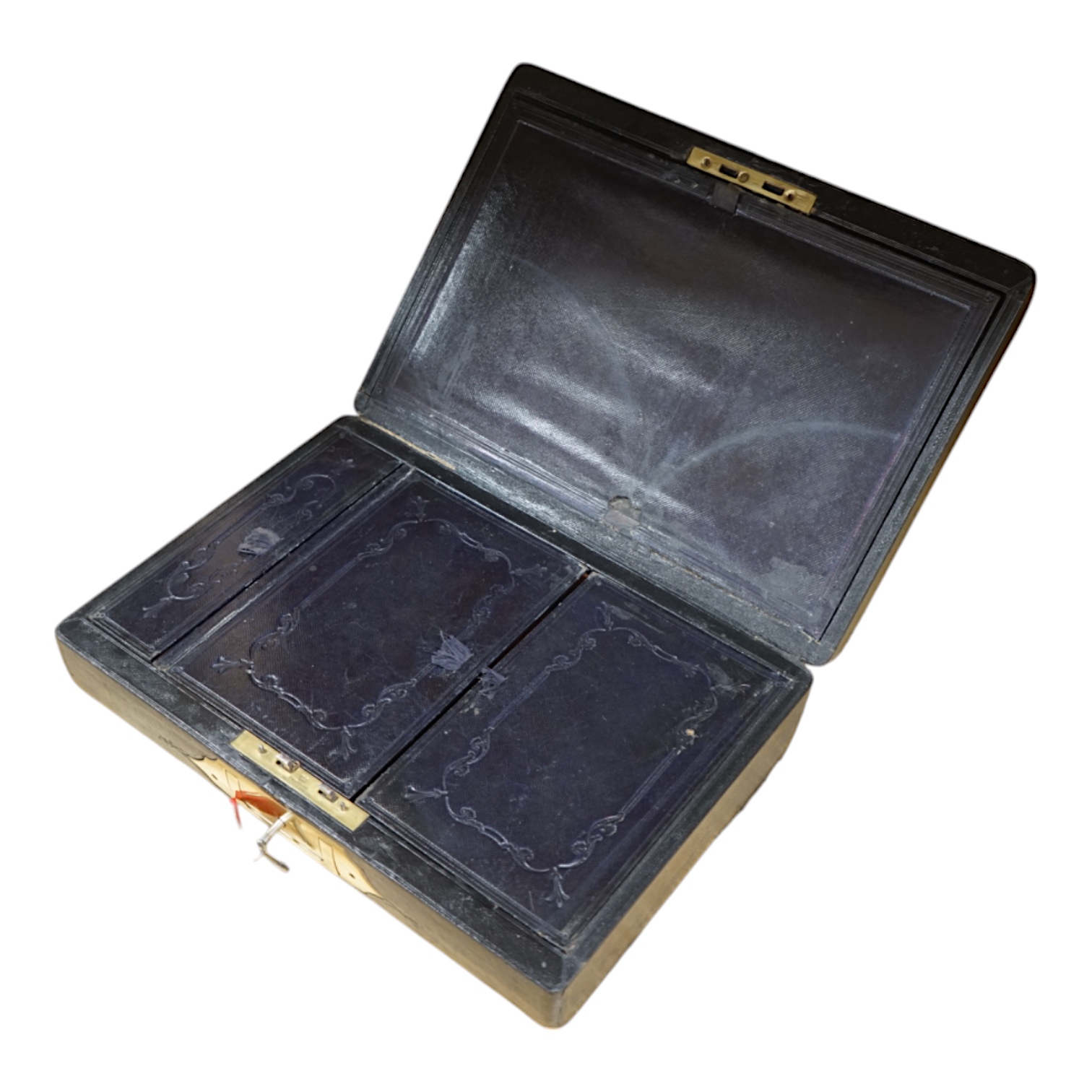 A Perry & Co London Travelling Writing Box, with Bramah Lock & Keys, 36cm wide. Condition - fair